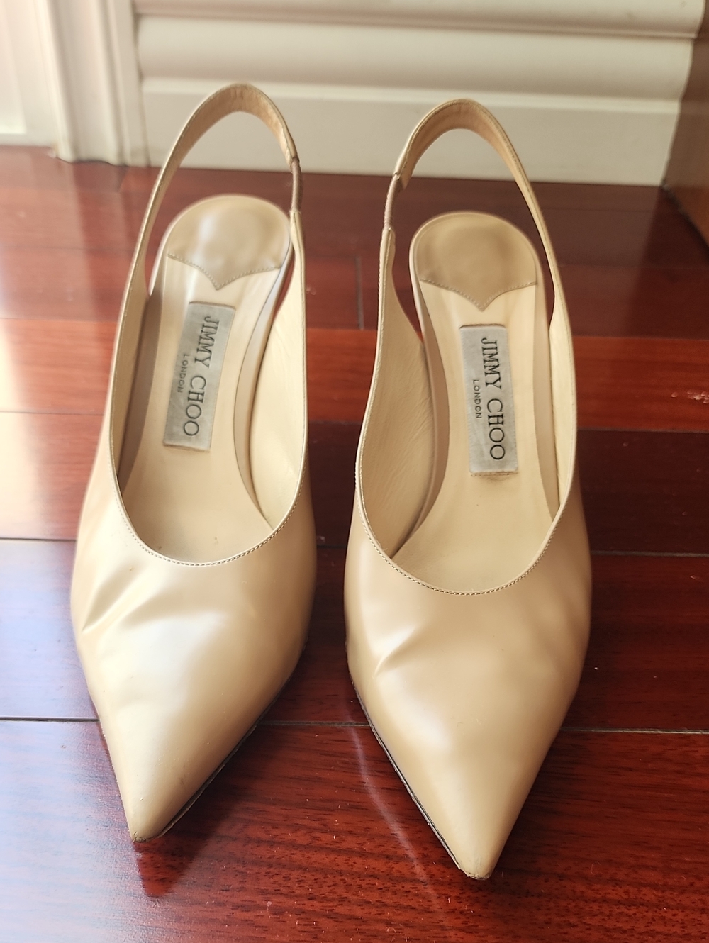 Jimmy Choo Beige Pointed Leather Slingback Heels